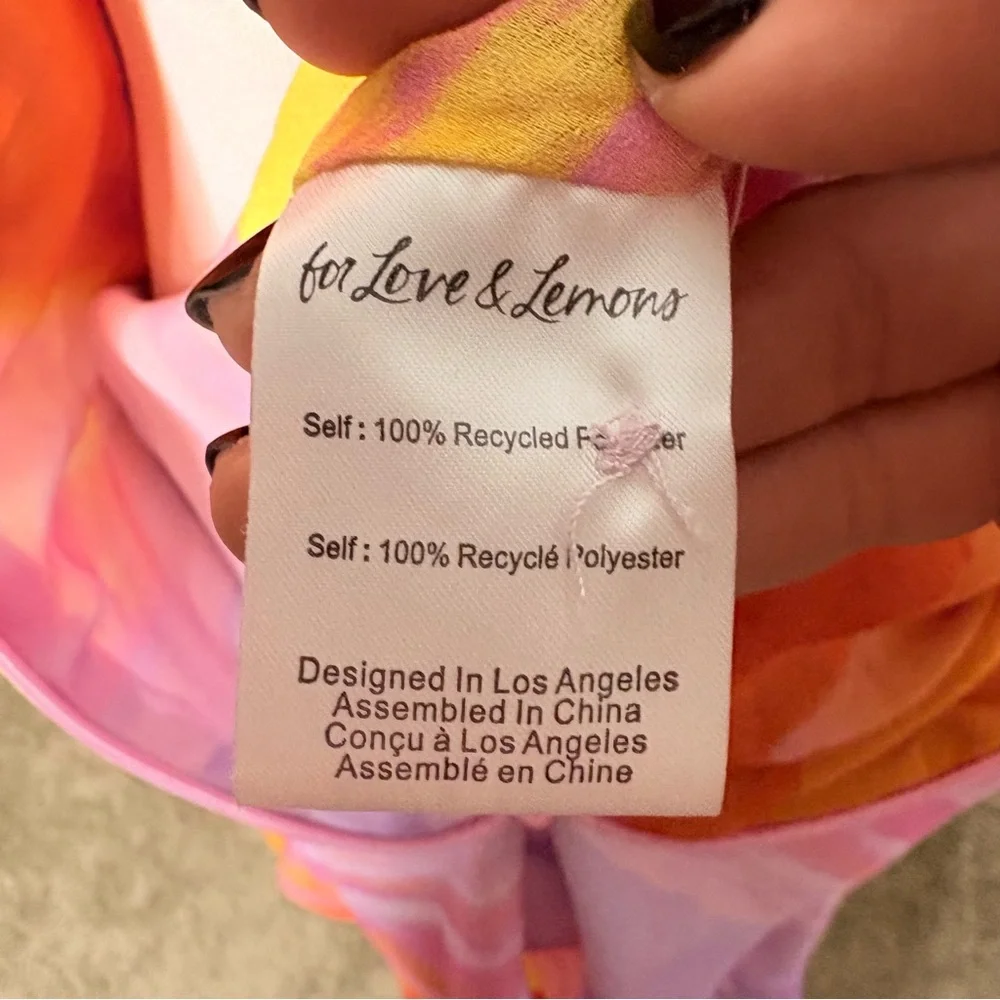 For Love & Lemons Sunny Mini Dress XS Sunset Tie Dye Orange Pink Resort Party - Picture 13 of 13